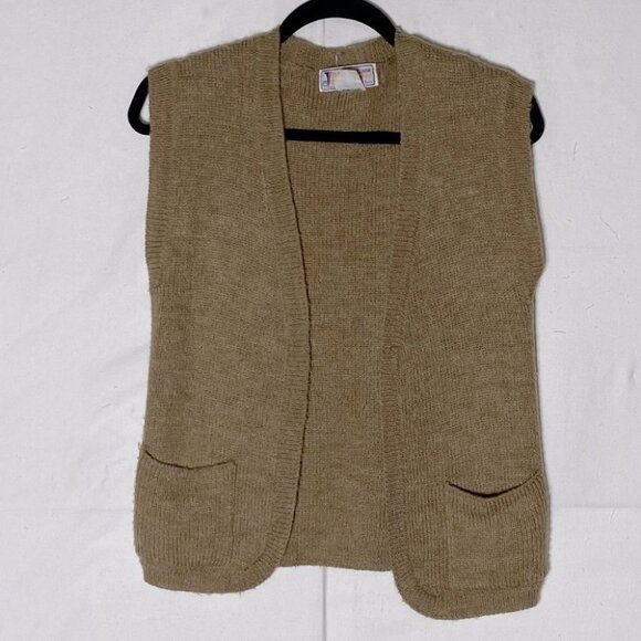 Vintage Junior Bazaar Tan Knit Open Front Vest Cardigan S - Picture 7 of 11